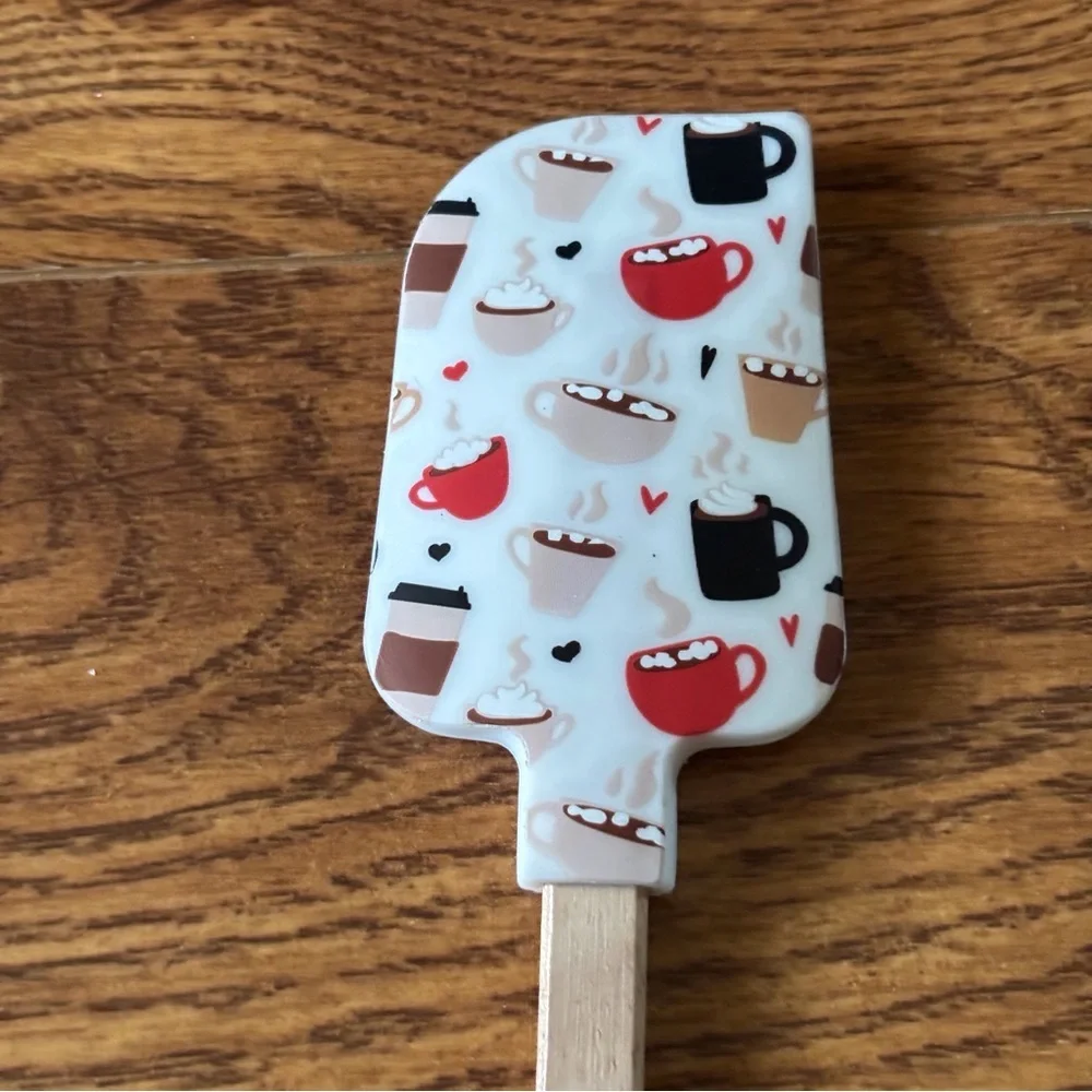 Coffee mug print Silicone Spatula with Wood Handle